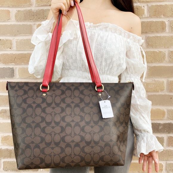 Coach large zip tote brown red - Picture 4 of 6